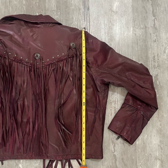 IDYLLWIND - Burgandy Leather Fringe Moto Jacket - Picture 7 of 11